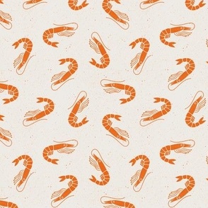 Small Shrimp Orange  on  Cream Lino Block Print