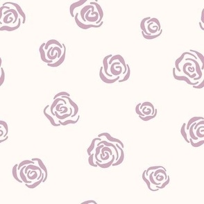 Low Volume Hand Drawn Mauve Purple Roses on an Off White Background Small Scale