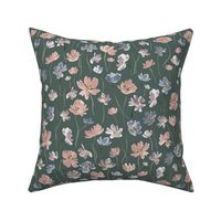 Large - Spring Wildflower Blooms - Soft - Forest Green