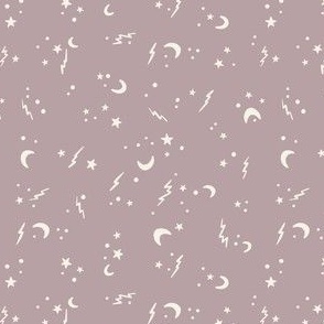 Halloween night – mystique and wonder design with lightning, moons and stars in lavender lilac - small scale