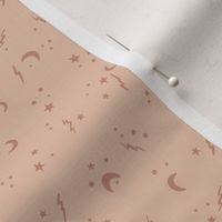 Halloween night – mystique and wonder design with lightning, moons and stars in light pink and tan - small scale