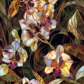 Stained Glass Orchids in Neutral Gem Tone Browns Flower
