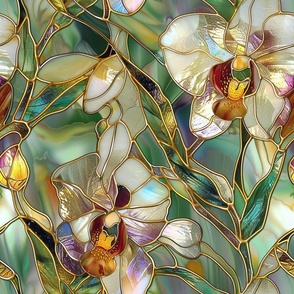 Stained Glass Orchids in Shimmering Light Beige Flower