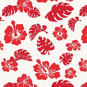 Hawaiian Shirt Red on White