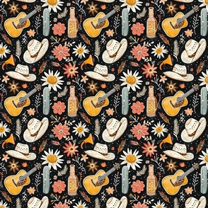 Small-scale Black western theme pattern cowgirl cowboy black background
