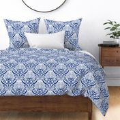 Serene floral garden dark blue and white background - home decor - wallpaper - curtains- bedding - whimsical - metallic wallpaper.