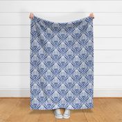 Serene floral garden dark blue and white background - home decor - wallpaper - curtains- bedding - whimsical - metallic wallpaper.