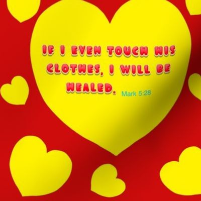 Mark 5:28 If even touch His clothes I will be healed - on Red Background - Half-Brick Repeat
