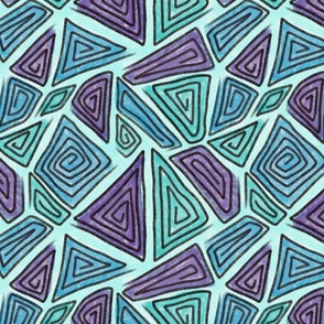 modern abstract geometric swirls aqua, blue, purple, turquoise, large scale, hand drawn, bohemian, boho, tribal