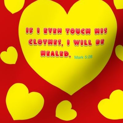 Mark 5:28 If I even touch His clothes I will be healed - on Red Background - half-drop repeat