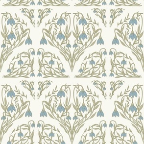 Art Decor Floral Pattern in  Mossy green, Blue, and Ivory.