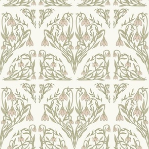 Art Decor Floral Pattern in Mossy Green, Soft Pink, and Ivory.