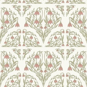 Art Decor Floral Pattern in Mossy Green, Rose Pink, and Ivory.