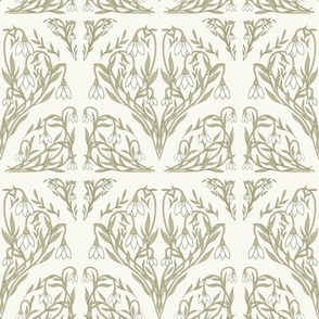 Art Decor Floral Pattern in Mossy Green, White, and Ivory.