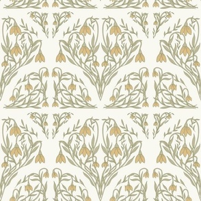 Art Decor Floral Pattern in Mossy Green, Mustard Yellow, and Ivory.