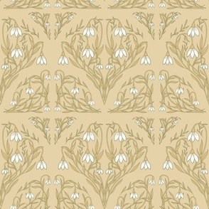 Art Decor Floral Pattern in Mustard Yellow, and White.