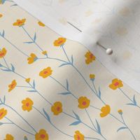 Delicate Wildflowers Floral Wallpaper and Fabric Design | Yellow, Pink-Red, and Cream | 3 x 6 inch repeat | Modern Victorian Cottage