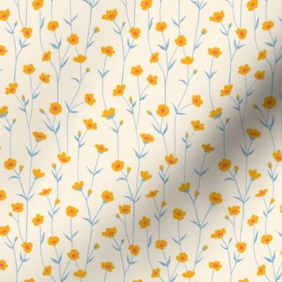 Delicate Wildflowers Floral Wallpaper and Fabric Design | Yellow, Pink-Red, and Cream | 3 x 6 inch repeat | Modern Victorian Cottage