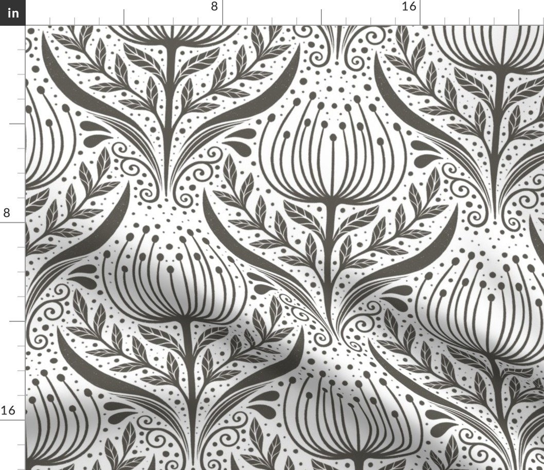 Serene floral garden gray and white - home decor - wallpaper - curtains- bedding - whimsical.