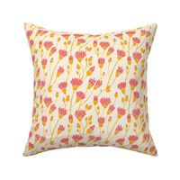 Floral Meadow of Daisies in Bright Coral Pink and Cream | Small (6 inch repeat) | Modern Victorian Cottage