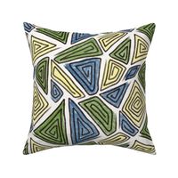 modern abstract geometric swirls, navy blue, lime green, yellow, white, large scale, bohemian, boho, tribal, hand drawn