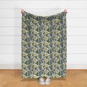 modern abstract geometric swirls, navy blue, lime green, yellow, white, large scale, bohemian, boho, tribal, hand drawn