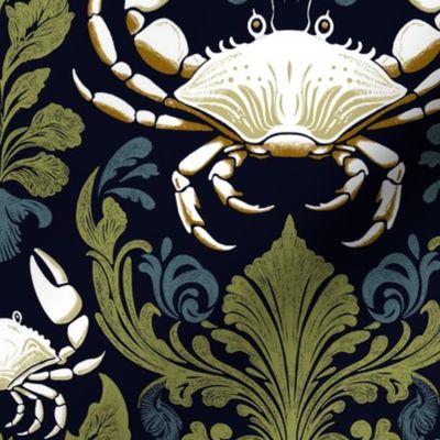 Elegant Crustacean: Vintage Crab & Seaweed Pattern