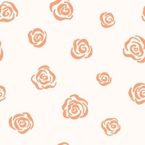 Low Volume Hand Drawn Orange Roses on an Off White Background Small Scale