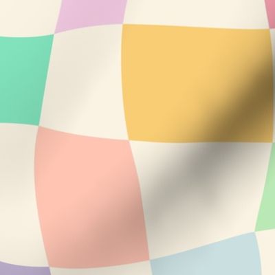 Psychedelic Checkerboard in Multi Pastel + Cream