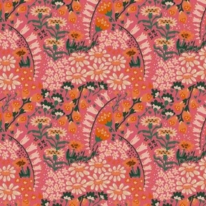 Ditzy Meadow  - Sweet springy flowers - Dark Pink Background