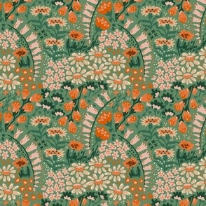 Ditzy Meadow  - Sweet springy flowers - Sage Green Background