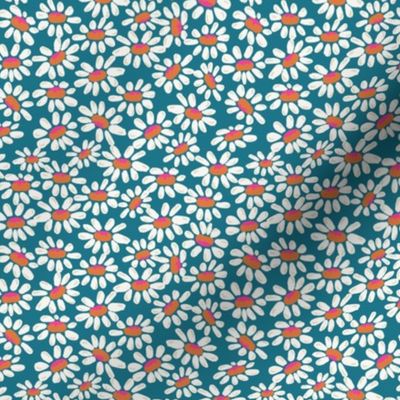 Dotty Ditzy Daizy - White Flower - Dark Azure Background