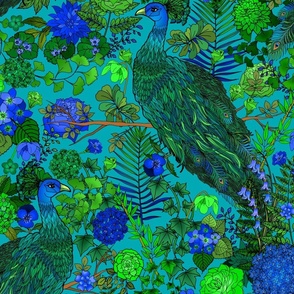 Peacock Garden (Teal large scale) 