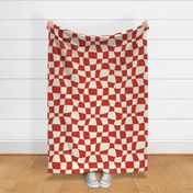 Psychedelic Checkerboard in Cream + Red