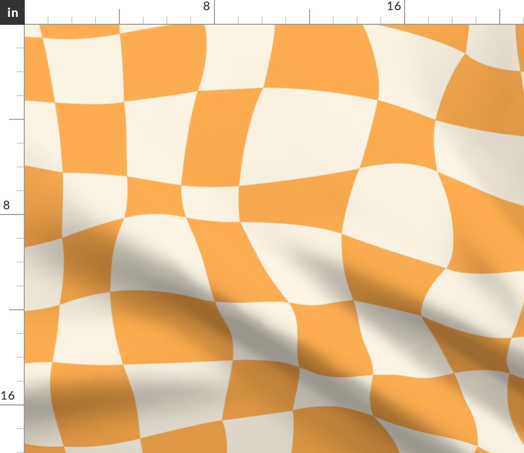 Psychedelic Checkerboard in Cream + Orange
