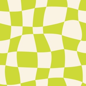 Psychedelic Checkerboard in Cream + Lime