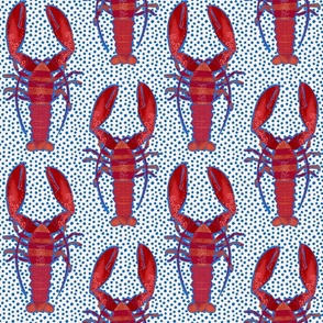 Lobster polka red and blue coastal 9”