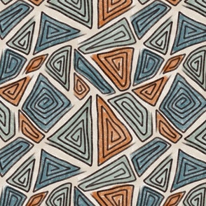 modern abstract geometric swirls, teal, olive green, rust, beige, large scale, bohemian, boho, tribal, hand drawn