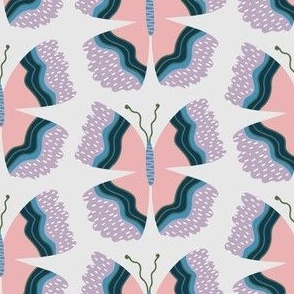 Small - Pretty Lilac, pink, white and blue butterflies, colorful kids fabric. 
