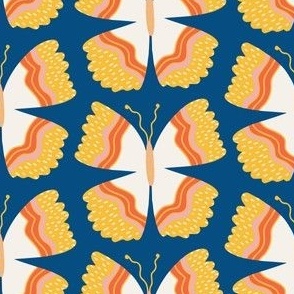 Small - cute yellow and white butterflies on a navy background, pretty butterfly design