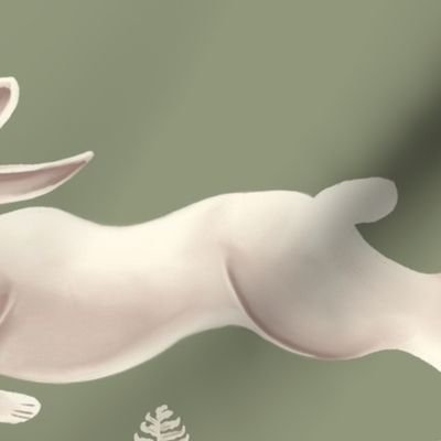 Leaping Woodland Hare in Beige and Sage Green Nursery Kids