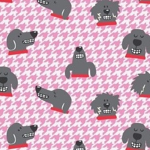 houndstooth with smiling grey hounds in pink