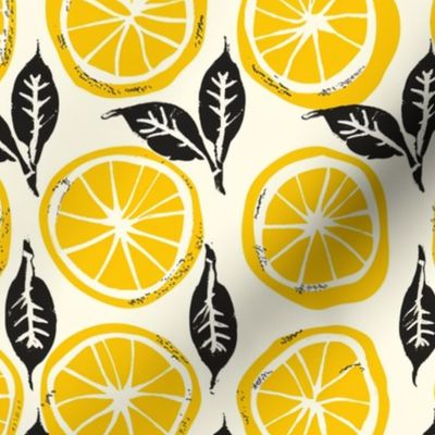 Sun-Kissed Citrus - Hand-Printed Lemon and Leaf Pattern