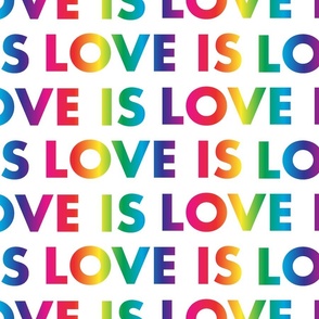 L. LOVE IS LOVE rainbow text on white, large scale
