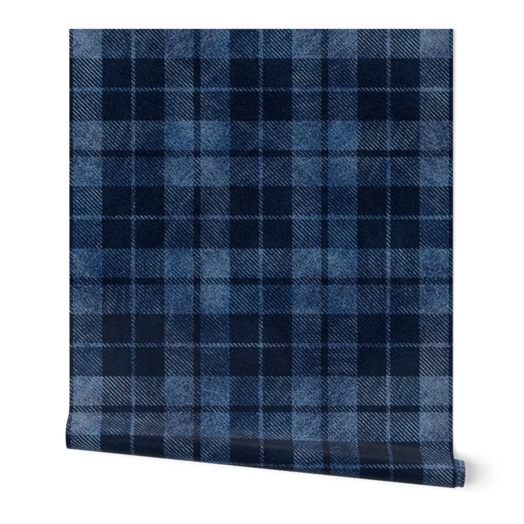 (Large) Intense Blue Monochromatic Heavily Textured Tartan Plaid