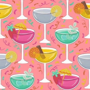 big// Celebrate Cocktails Party Confetti Margueritas Pink Background