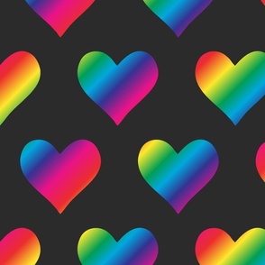 L. Rainbow colored hearts on dark grey, Large scale