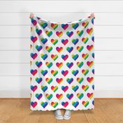 L. Rainbow colored hearts on white, Large scale