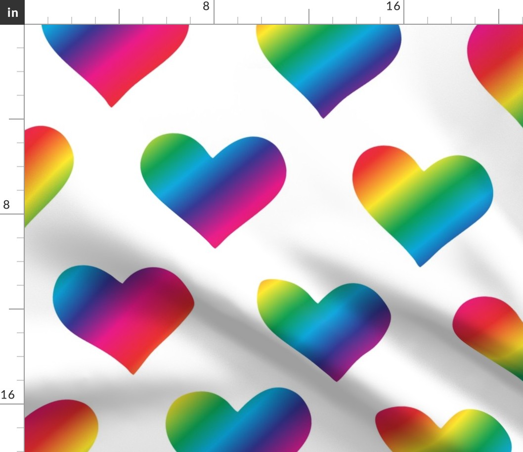 L. Rainbow colored hearts on white, Large scale