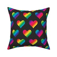 M. Rainbow colored hearts on dark grey, medium scale
